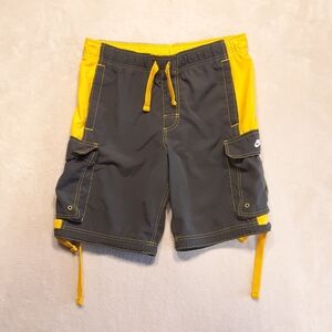 Nike Mens Y2K Swim Shorts Size Small Drawstring Cargo Pocket Yellow/Gray